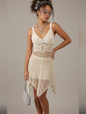 Vintage Y2K Handmade Crochet Dress Size S